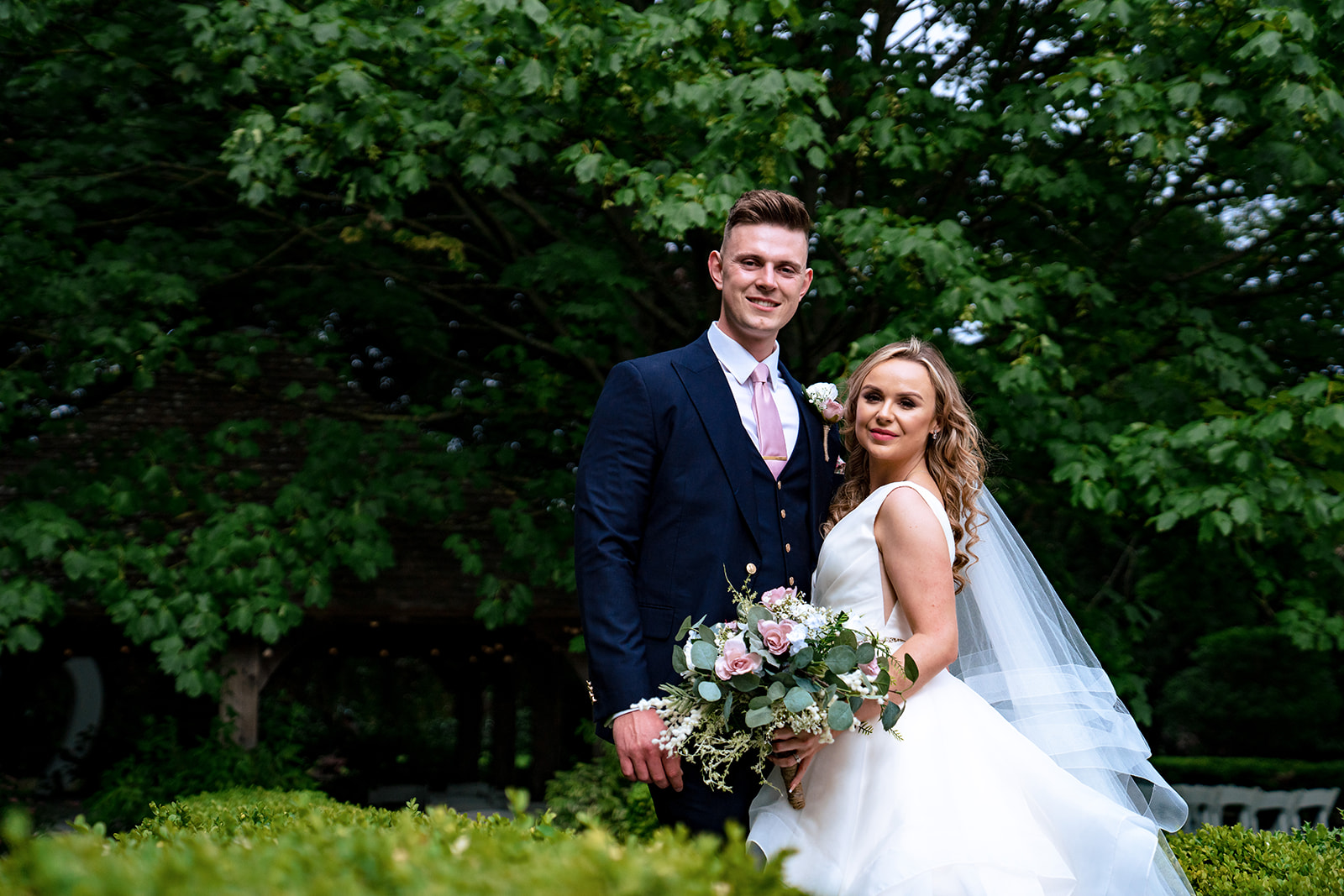 Jodie and Josh together in the gardens at Ye Olde Bell